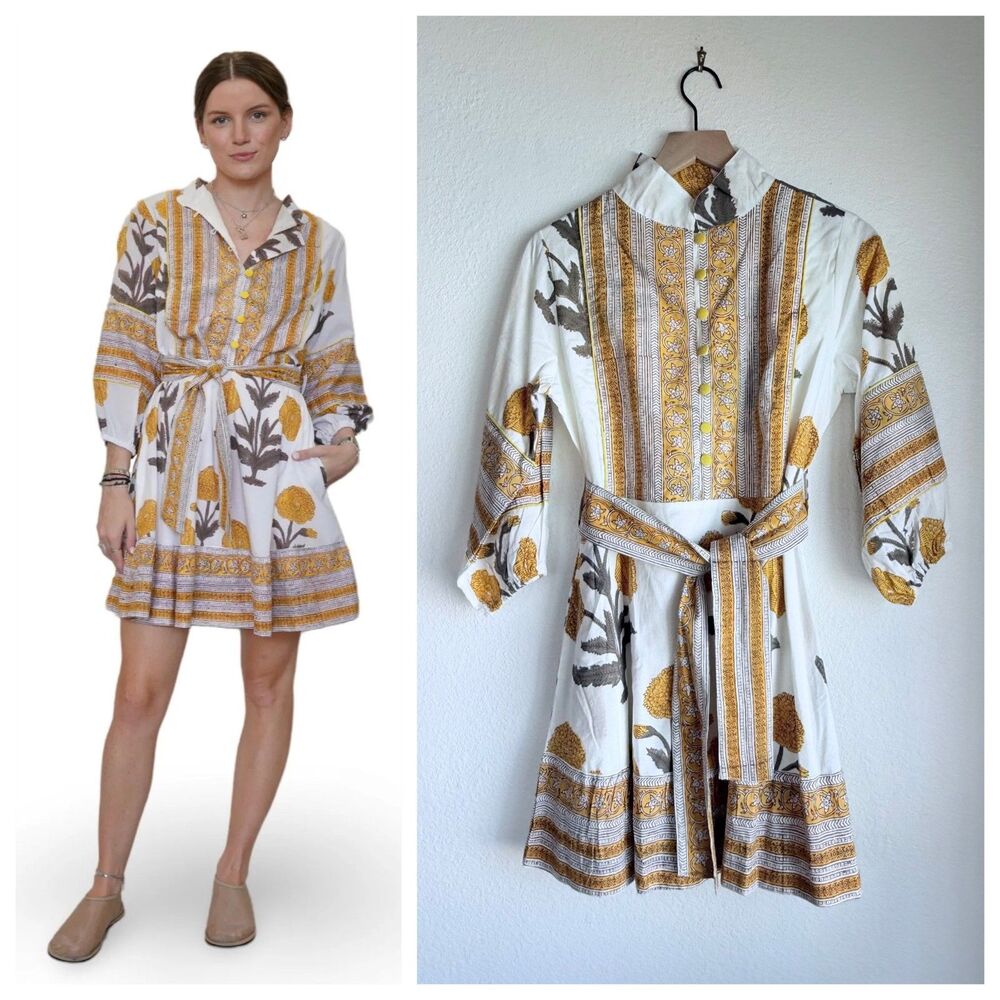 NWT Sur La Vague SAMPLE Emmy Mini Dress in Maize Mustard Yellow Size Small